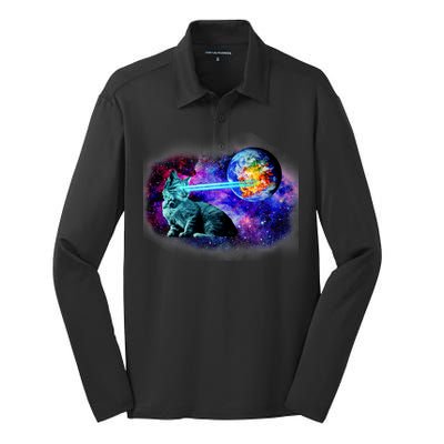 Lazer Cat Blasting In Space Silk Touch Performance Long Sleeve Polo