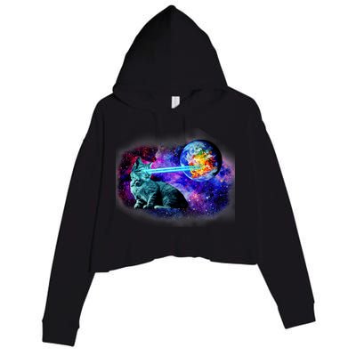 Lazer Cat Blasting In Space Crop Fleece Hoodie