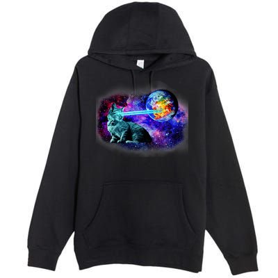 Lazer Cat Blasting In Space Premium Pullover Hoodie