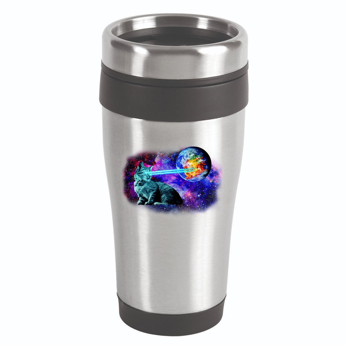 Lazer Cat Blasting In Space 16oz Travel Tumbler