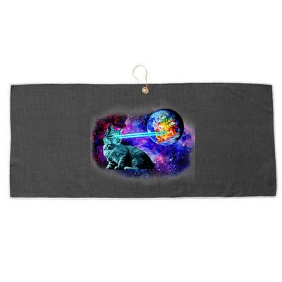 Lazer Cat Blasting In Space Large Microfiber Waffle Golf Towel