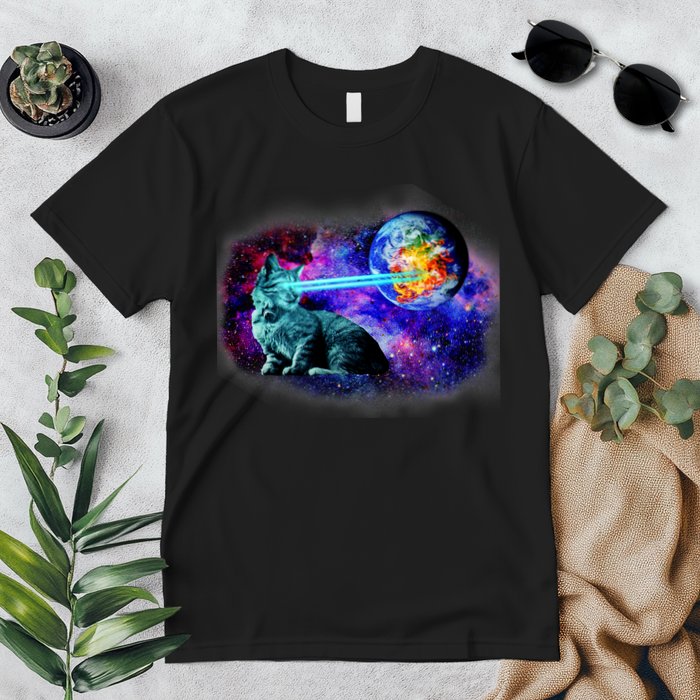 Lazer Cat Blasting In Space Premium T-Shirt