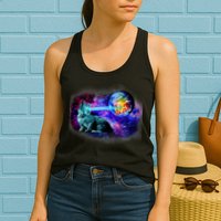 Lazer Cat Blasting In Space Womens Tank Top