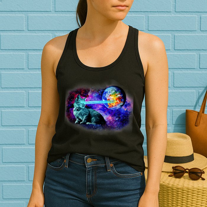 Lazer Cat Blasting In Space Womens Tank Top