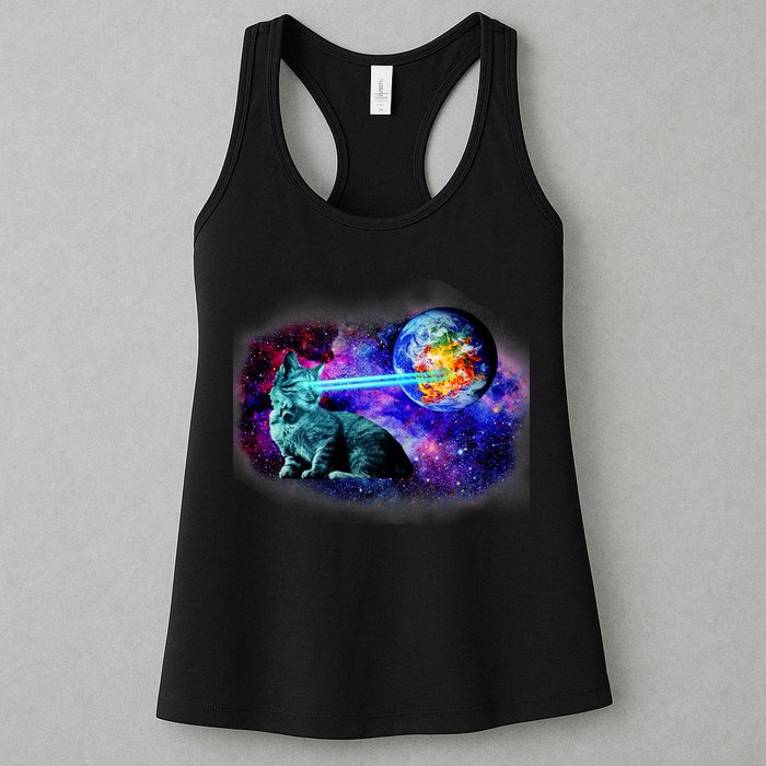 Lazer Cat Blasting In Space Womens Tank Top
