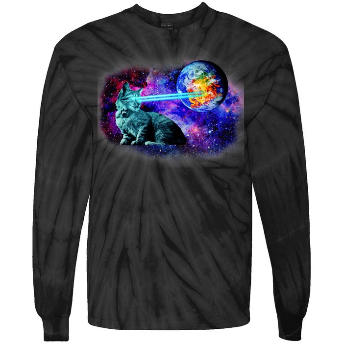 Lazer Cat Blasting In Space Tie-Dye Long Sleeve Shirt