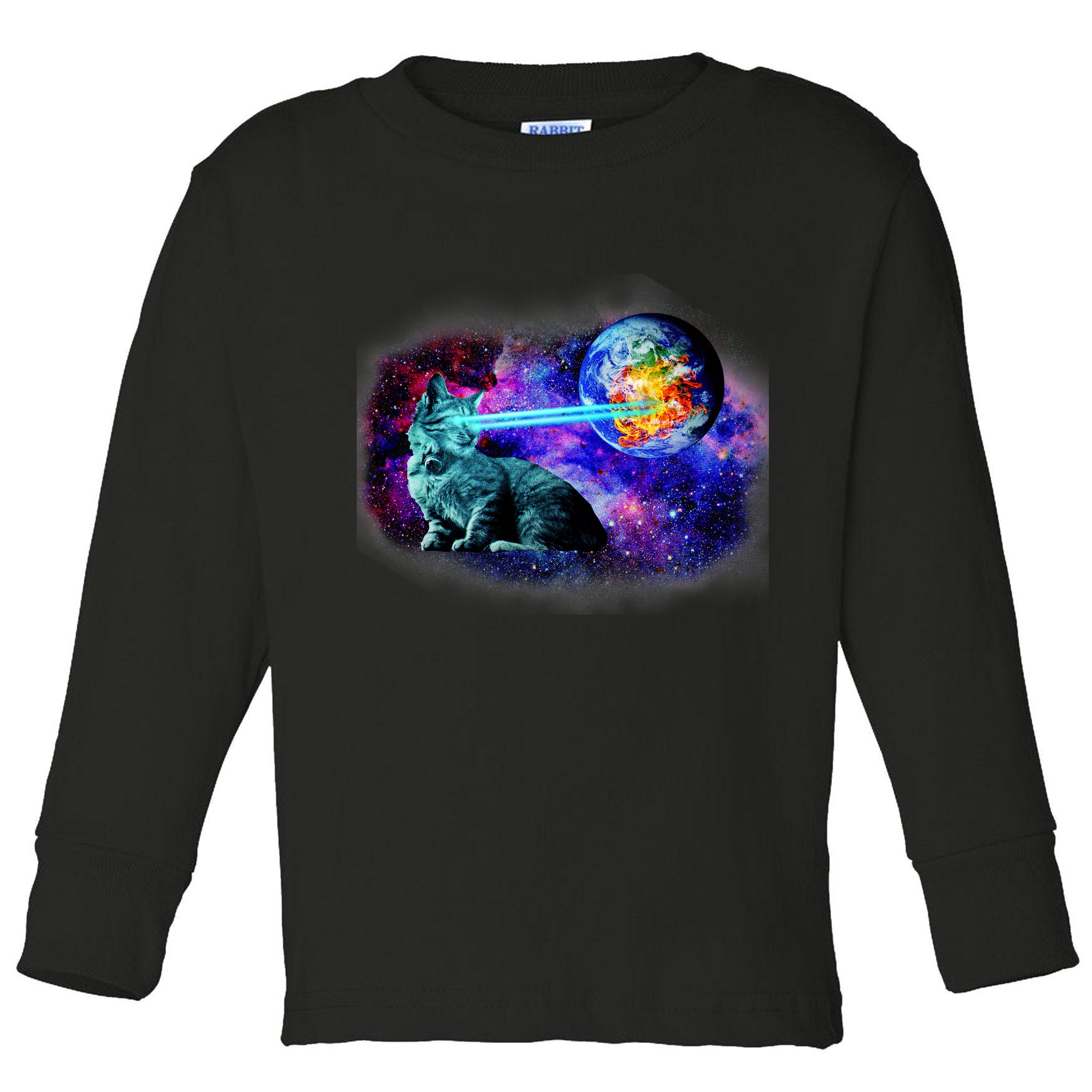 Lazer Cat Blasting In Space Toddler Long Sleeve Shirt