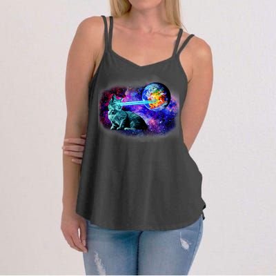 Lazer Cat Blasting In Space Women's Strappy Tank