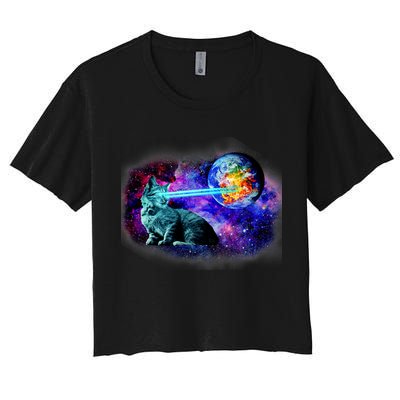 Lazer Cat Blasting In Space Crop Top