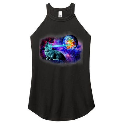 Lazer Cat Blasting In Space Women's Perfect Tri Rocker Tank