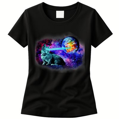 Lazer Cat Blasting In Space Womens T-Shirt