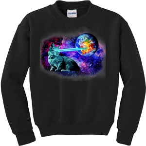 Lazer Cat Blasting In Space Kids Sweatshirt