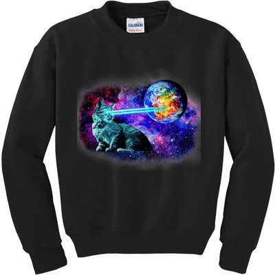Lazer Cat Blasting In Space Kids Sweatshirt