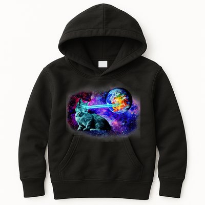 Lazer Cat Blasting In Space Kids Hoodie