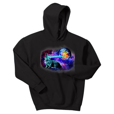 Lazer Cat Blasting In Space Kids Hoodie