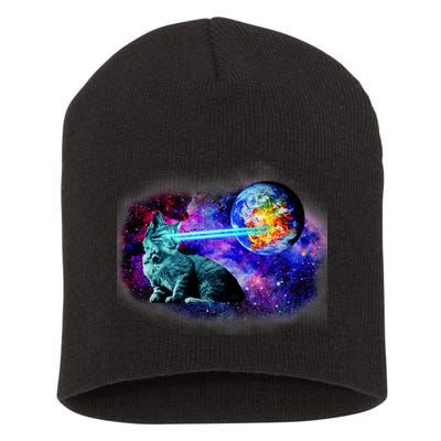 Lazer Cat Blasting In Space Short Acrylic Beanie