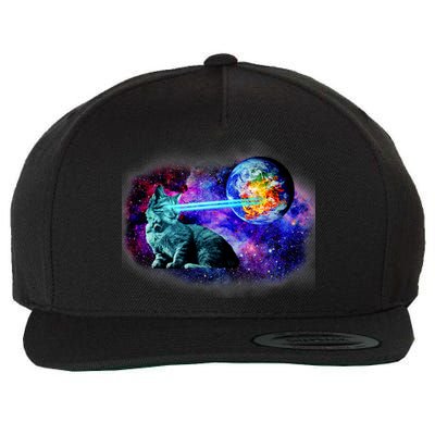 Lazer Cat Blasting In Space Wool Snapback Cap