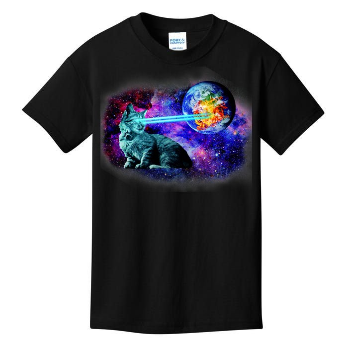 Lazer Cat Blasting In Space Kids T-Shirt