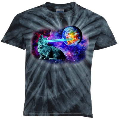 Lazer Cat Blasting In Space Kids Tie-Dye T-Shirt