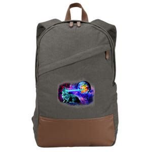 Lazer Cat Blasting In Space Cotton Canvas Backpack