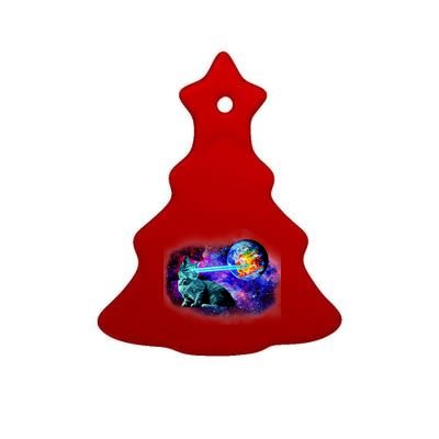 Lazer Cat Blasting In Space Ceramic Tree Ornament