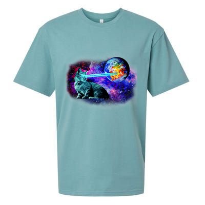 Lazer Cat Blasting In Space Sueded Cloud Jersey T-Shirt