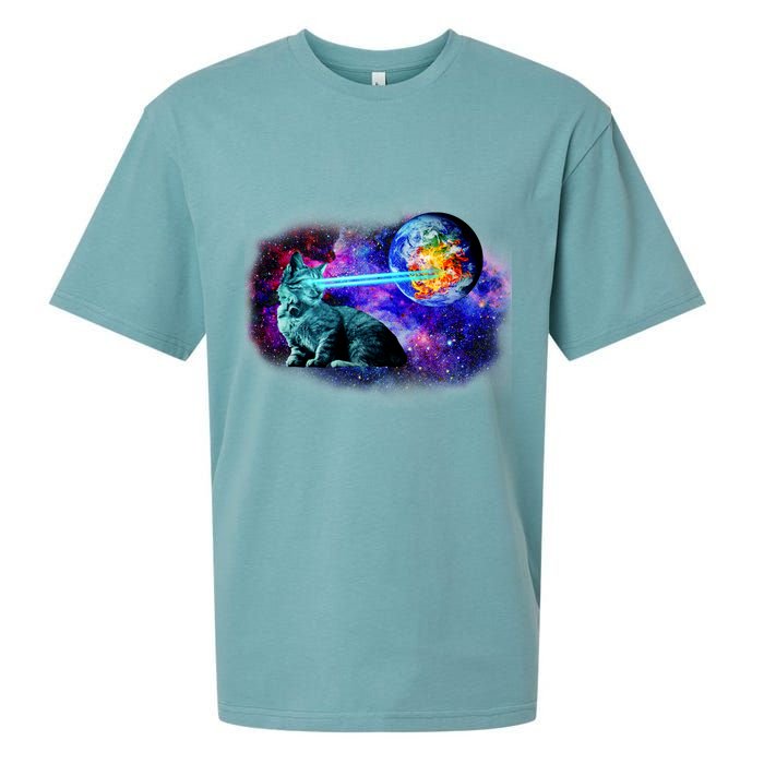 Lazer Cat Blasting In Space Sueded Cloud Jersey T-Shirt