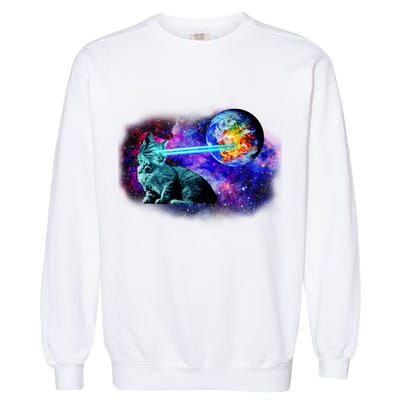Lazer Cat Blasting In Space Garment-Dyed Sweatshirt