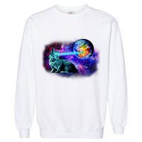 Lazer Cat Blasting In Space Garment-Dyed Sweatshirt