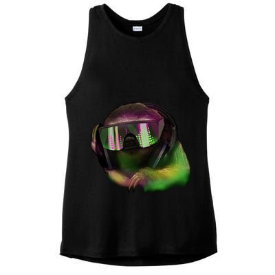 Lazy DJ Sloth Ladies PosiCharge Tri-Blend Wicking Tank