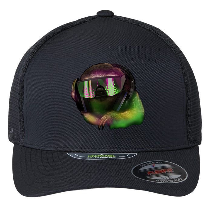 Lazy DJ Sloth Flexfit Unipanel Trucker Cap