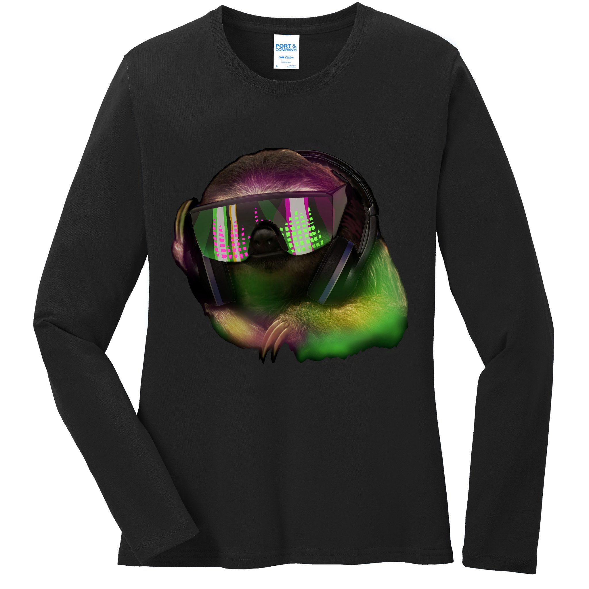 Lazy DJ Sloth Ladies Long Sleeve Shirt