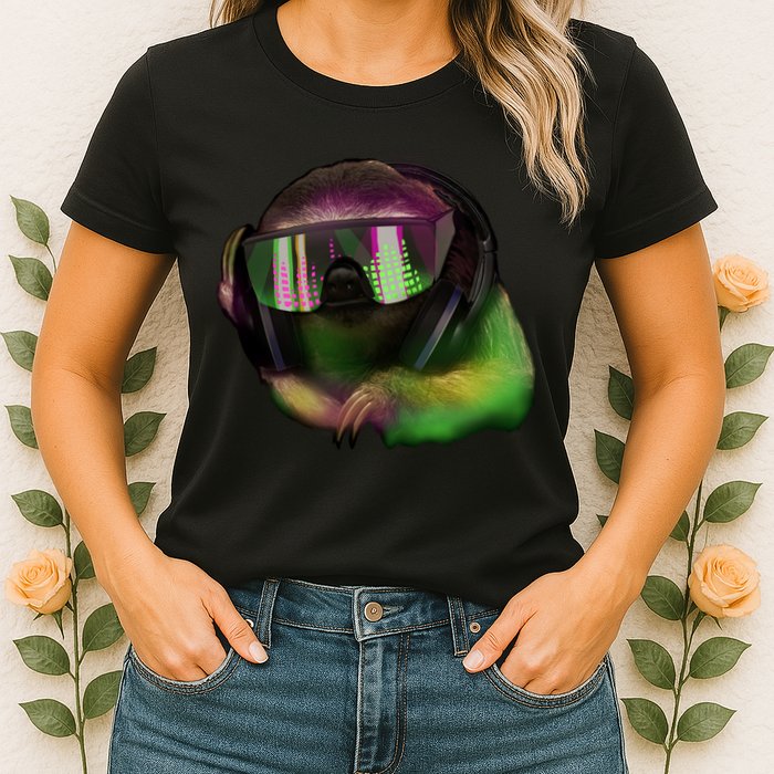 Lazy DJ Sloth Womens T-Shirt