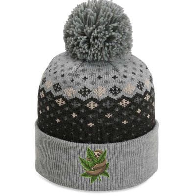 Lazy Sloth Cannabis Leaf The Baniff Cuffed Pom Beanie