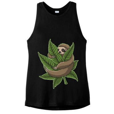 Lazy Sloth Cannabis Leaf Ladies PosiCharge Tri-Blend Wicking Tank
