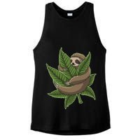 Lazy Sloth Cannabis Leaf Ladies PosiCharge Tri-Blend Wicking Tank
