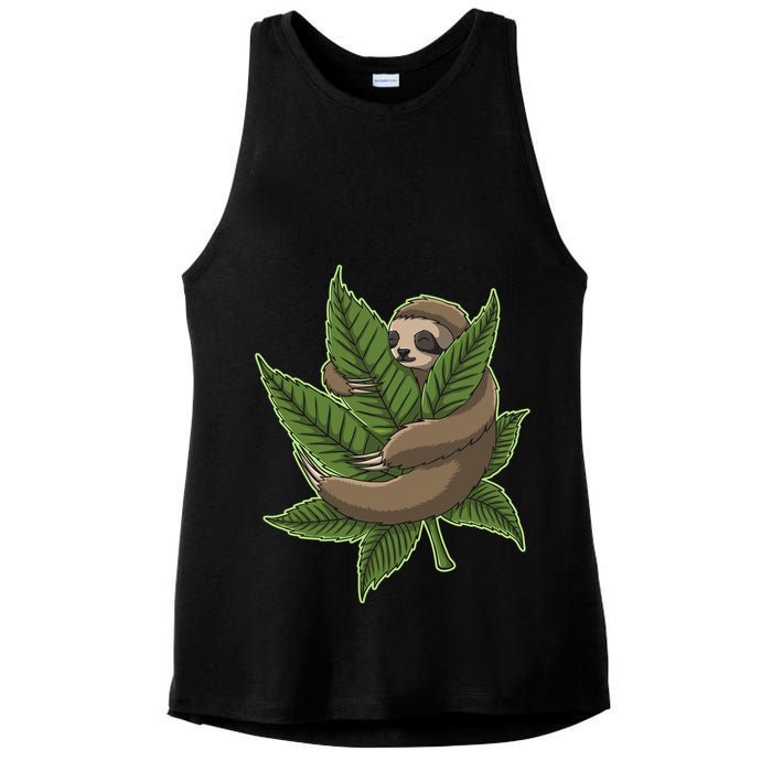Lazy Sloth Cannabis Leaf Ladies PosiCharge Tri-Blend Wicking Tank