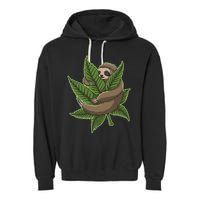 Lazy Sloth Cannabis Leaf Garment-Dyed Fleece Hoodie