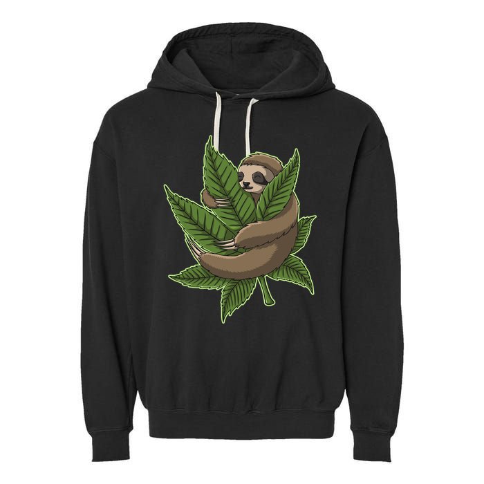 Lazy Sloth Cannabis Leaf Garment-Dyed Fleece Hoodie