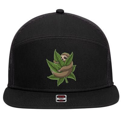 Lazy Sloth Cannabis Leaf 7 Panel Mesh Trucker Snapback Hat