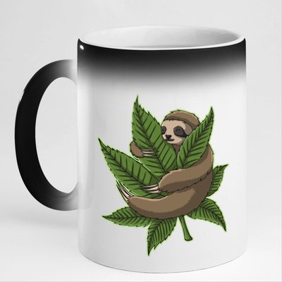 Lazy Sloth Cannabis Leaf 11oz Black Color Changing Mug