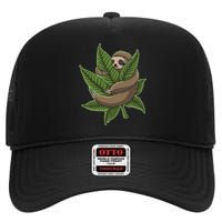 Lazy Sloth Cannabis Leaf High Crown Mesh Back Trucker Hat