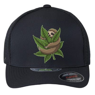 Lazy Sloth Cannabis Leaf Flexfit Unipanel Trucker Cap