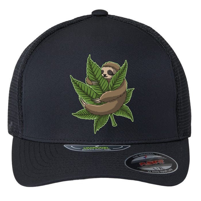 Lazy Sloth Cannabis Leaf Flexfit Unipanel Trucker Cap