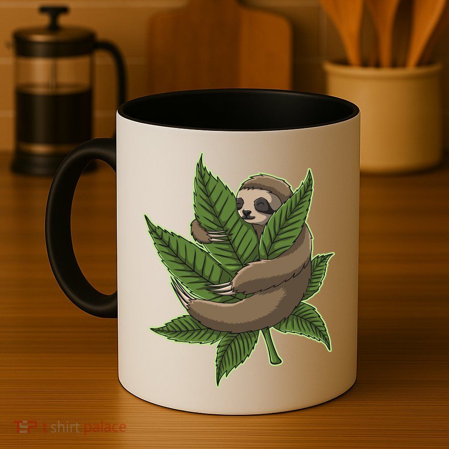 Lazy Sloth Cannabis Leaf Coffee Mug