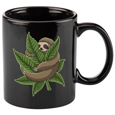 Lazy Sloth Cannabis Leaf 11oz C Handle Ceramic Mug