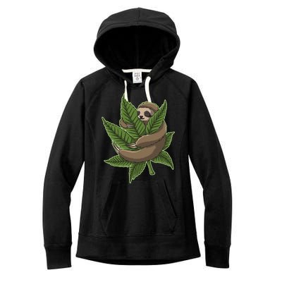 Lazy Sloth Cannabis Leaf Women's Fleece Hoodie