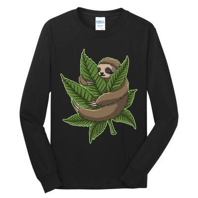 Lazy Sloth Cannabis Leaf Tall Long Sleeve T-Shirt