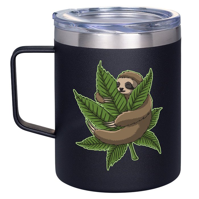 Lazy Sloth Cannabis Leaf 12oz Stainless Steel Coffee Mug