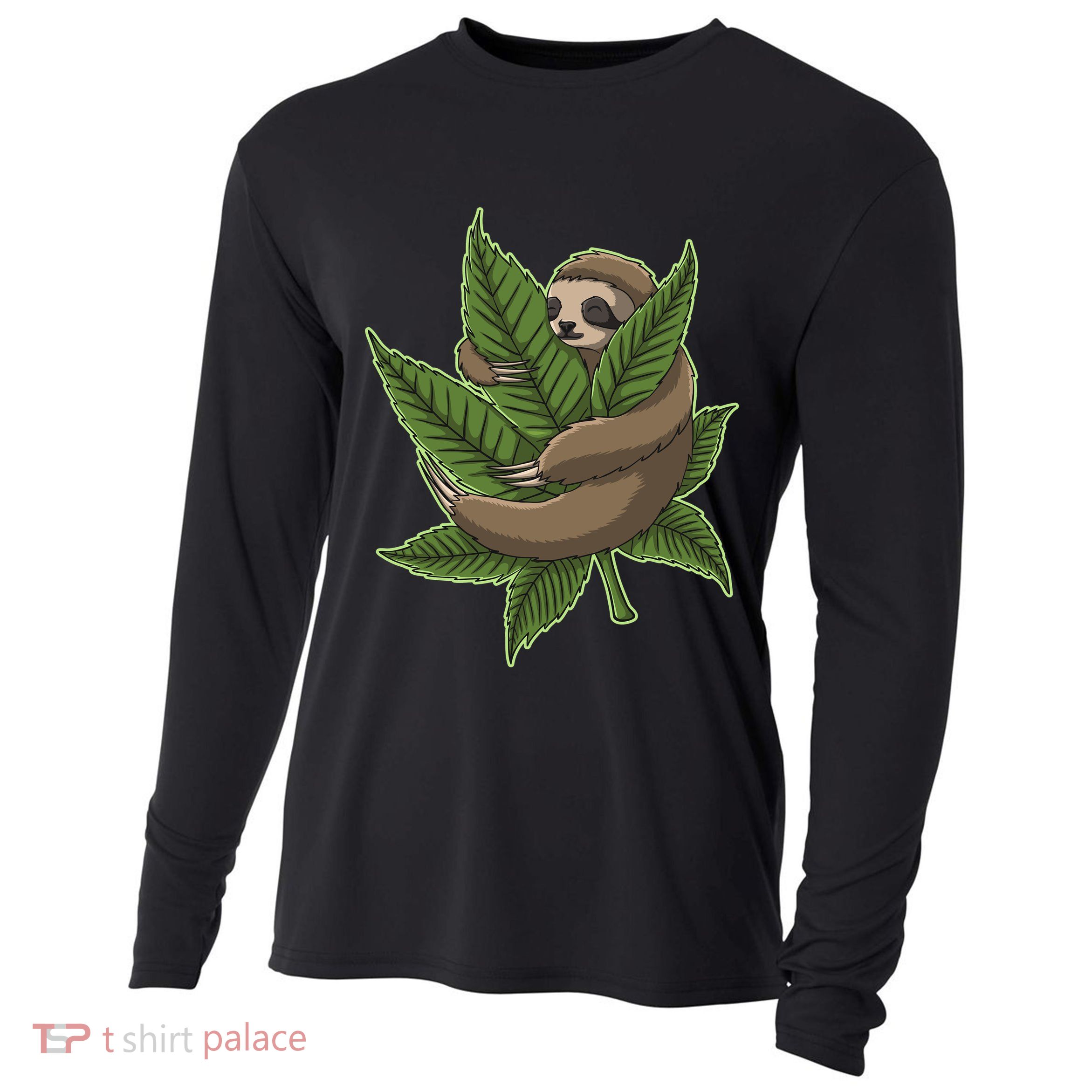 Lazy Sloth Cannabis Leaf Cooling Performance Long Sleeve Crew